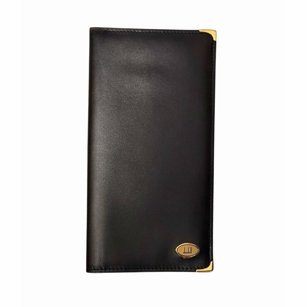 Dunhill Wallet  Black Slim Bifold Gold Hardware Card Slots Billfold